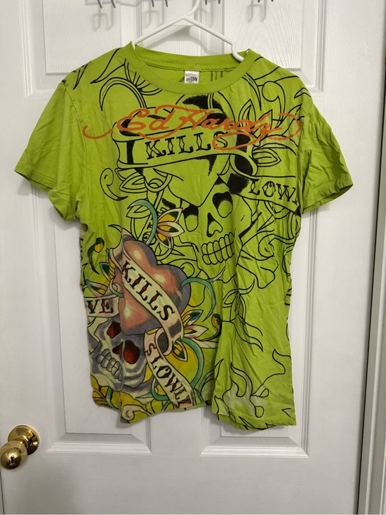 Ed Hardy Other - Ed Hardy Y2K Lime Green Tattoo Skull Tee with Multicolor Heart